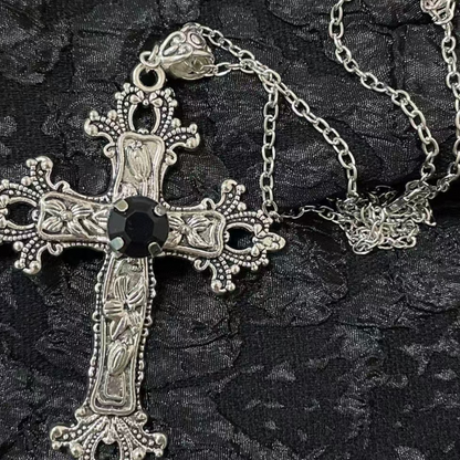 Goth Floral Cross Necklace