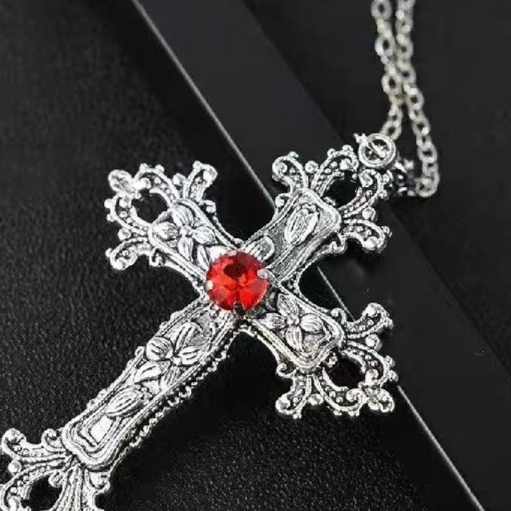 Goth Floral Cross Necklace
