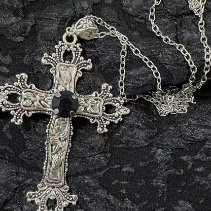 Goth Floral Cross Necklace
