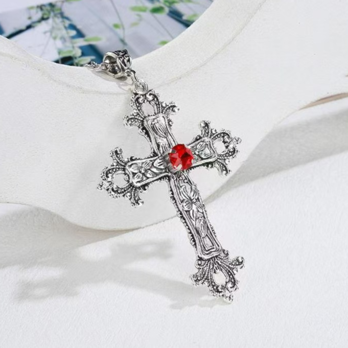 Goth Floral Cross Necklace