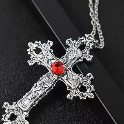 Goth Floral Cross Necklace