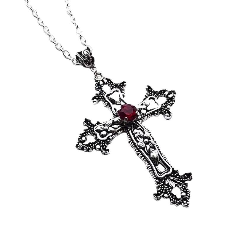 Goth Floral Cross Necklace