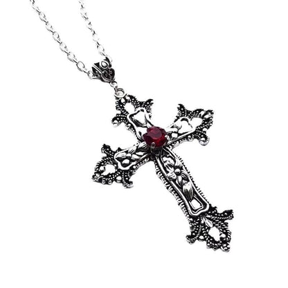 Goth Floral Cross Necklace